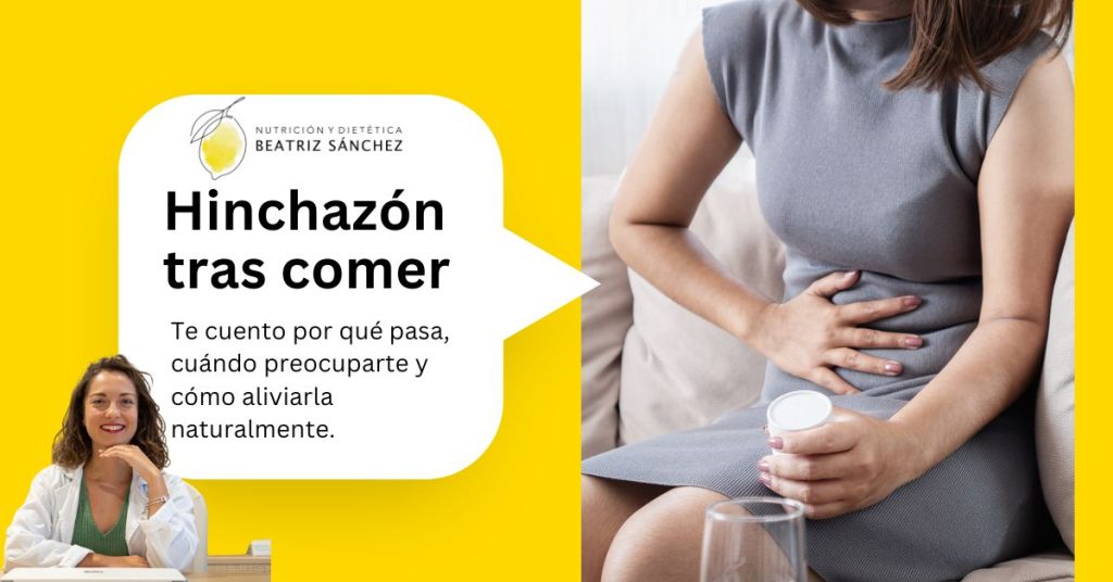 ¿Por qué tengo hinchazón después de comer? Mujer con dolor de abdomen