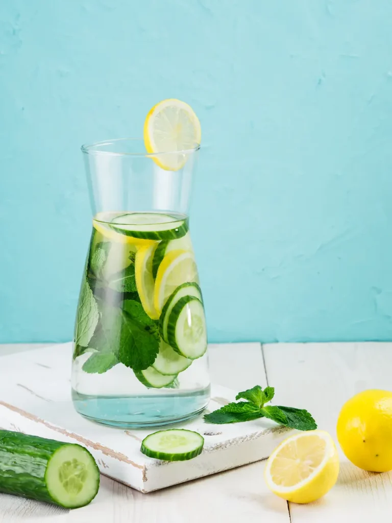 agua de limon - pepino - hierbabuena - bebidas saludables
